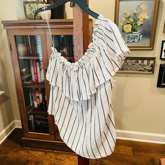 Billabong Wonderland women’s one-shoulder ruffle top rayon SZ S ivory black - Picture 3 of 8